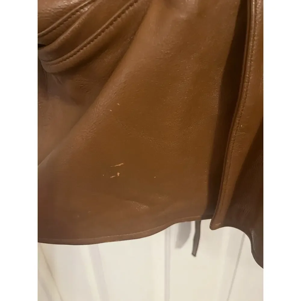 VTG 70s Deerskin Leather Jacket Fringe Western Belted Dagger Rock Brown L/XL 46